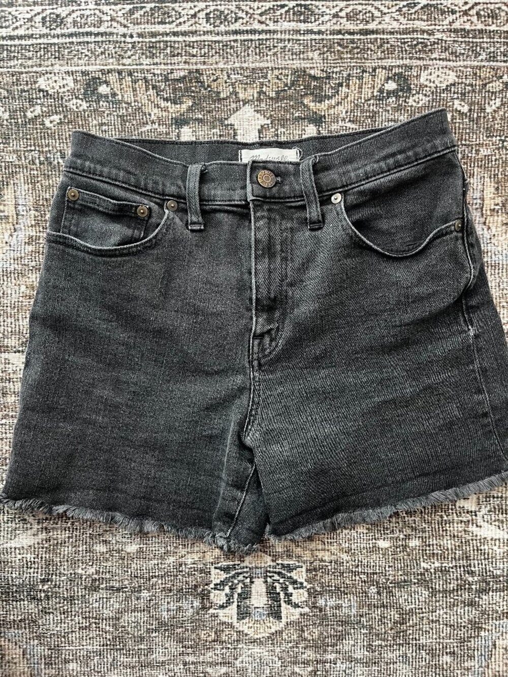 Madewell Black Denim Shorts with Frayed Hem Size 27